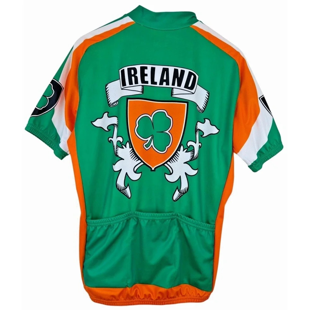 Ireland Shamrock Crest Cycling Jersey Men's Size L Green/Orange Performance Bike